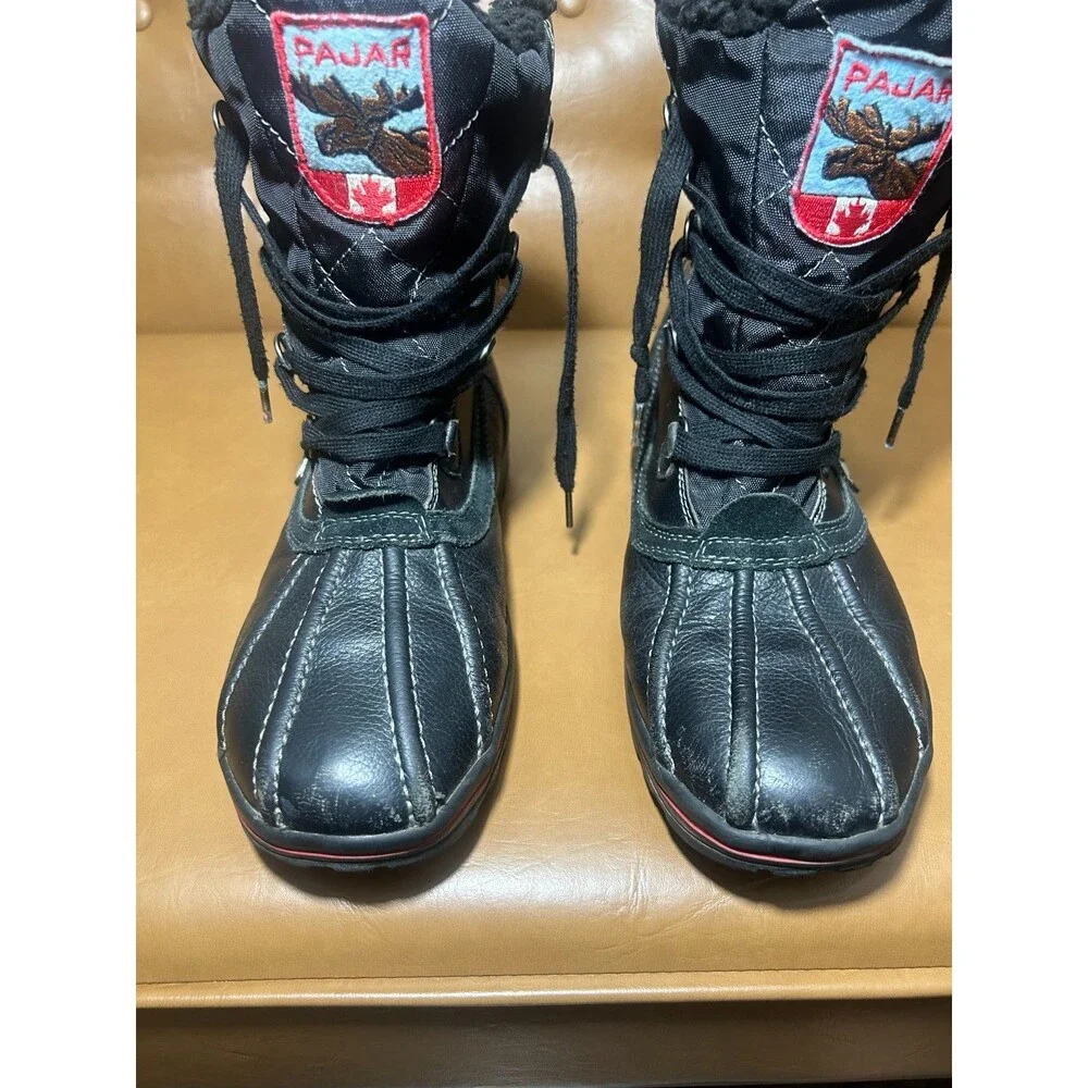 Pajar Canada Snow Boots Mens US 11-11.5 Black Leather Moose Grip Low Waterproof‎